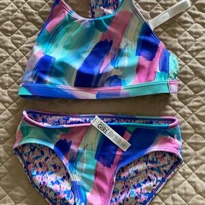 Athleta Blue and Pink Artistic Bikini Set